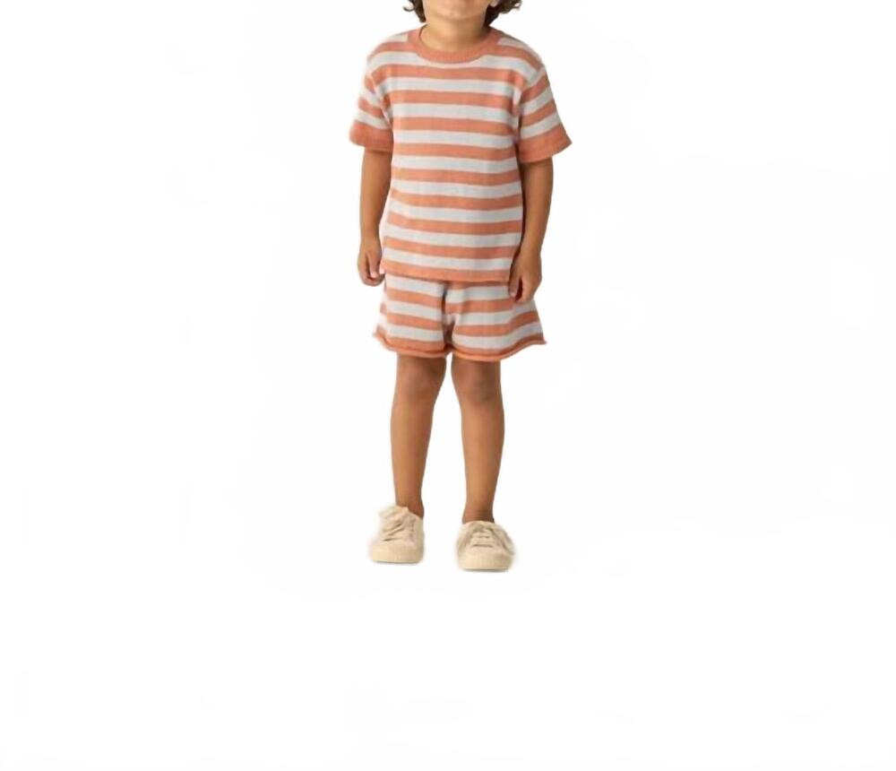 NEW RYLEE + CRU boy's liam stripe knit short set in red / blue